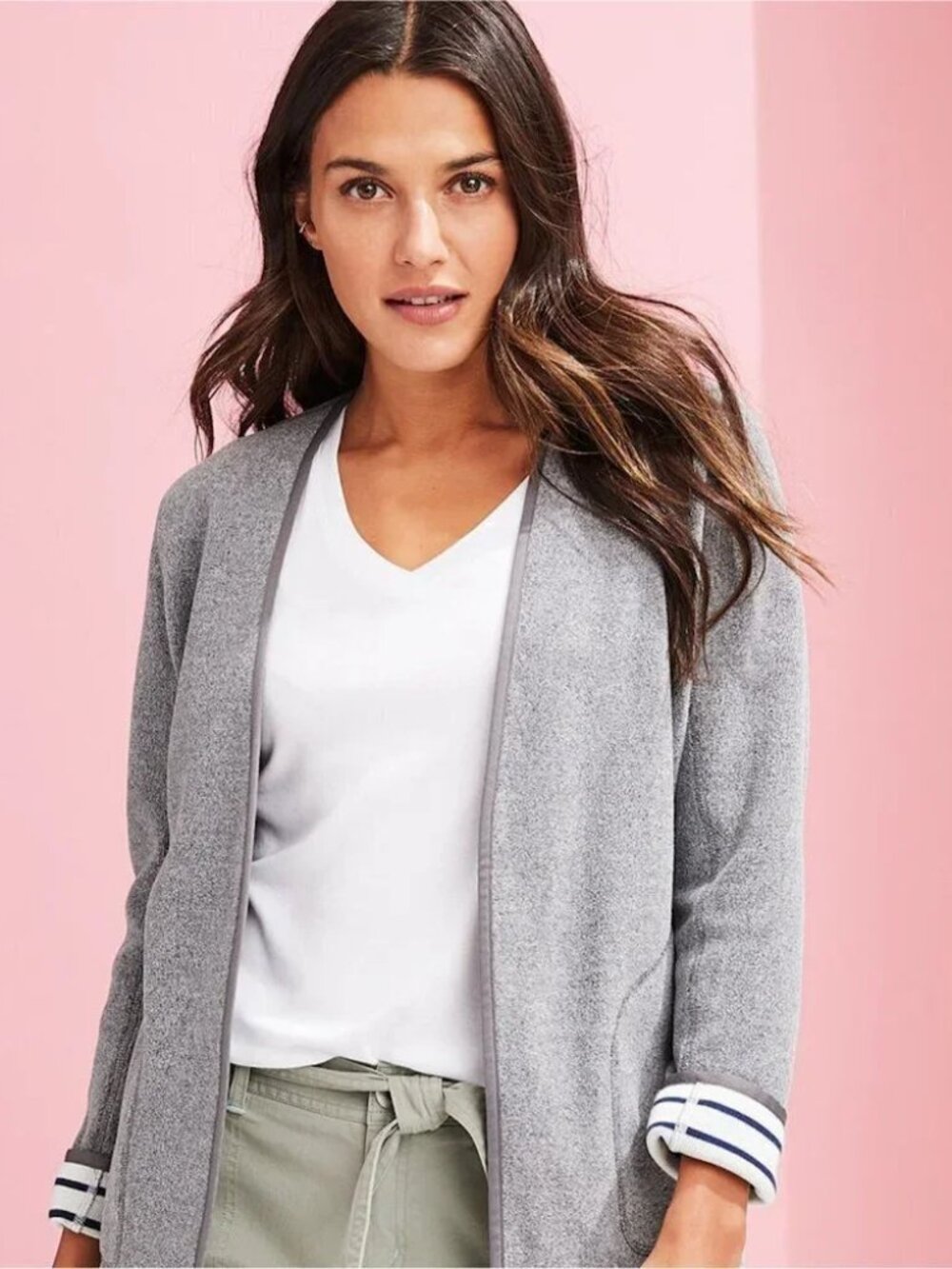 VINEYARD VINES Coatigan Jacket Womens Large Gray Fleece Open Front Lined Pockets
